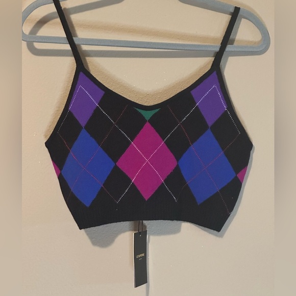 Le Superbe Argyle Sweater Cami Set in Black NWT Size Large - Picture 7 of 12